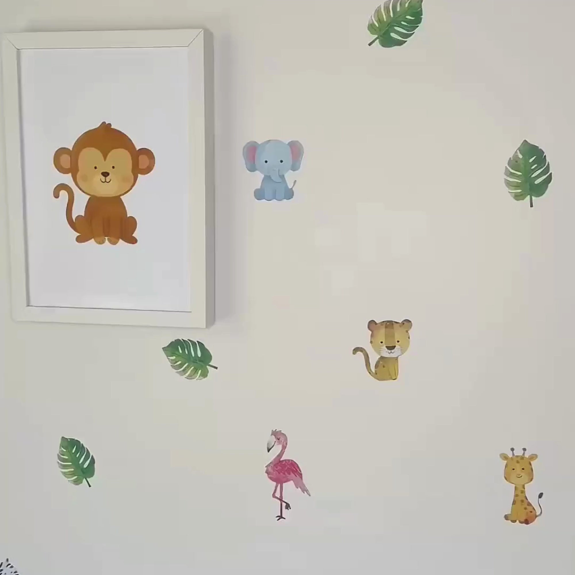 Junior Jungle and Jungle leaves, placed on wall with monkey poster